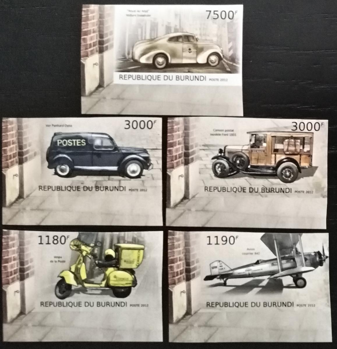 Burundi 2012 10€ Poštovní doprava, Letadla a auta, Motocykly
