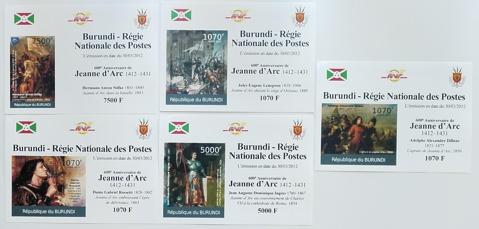 Burundi 2012 19€ 600 let Jany z Arku, Umění a Stoletá válka DELUXE IMP