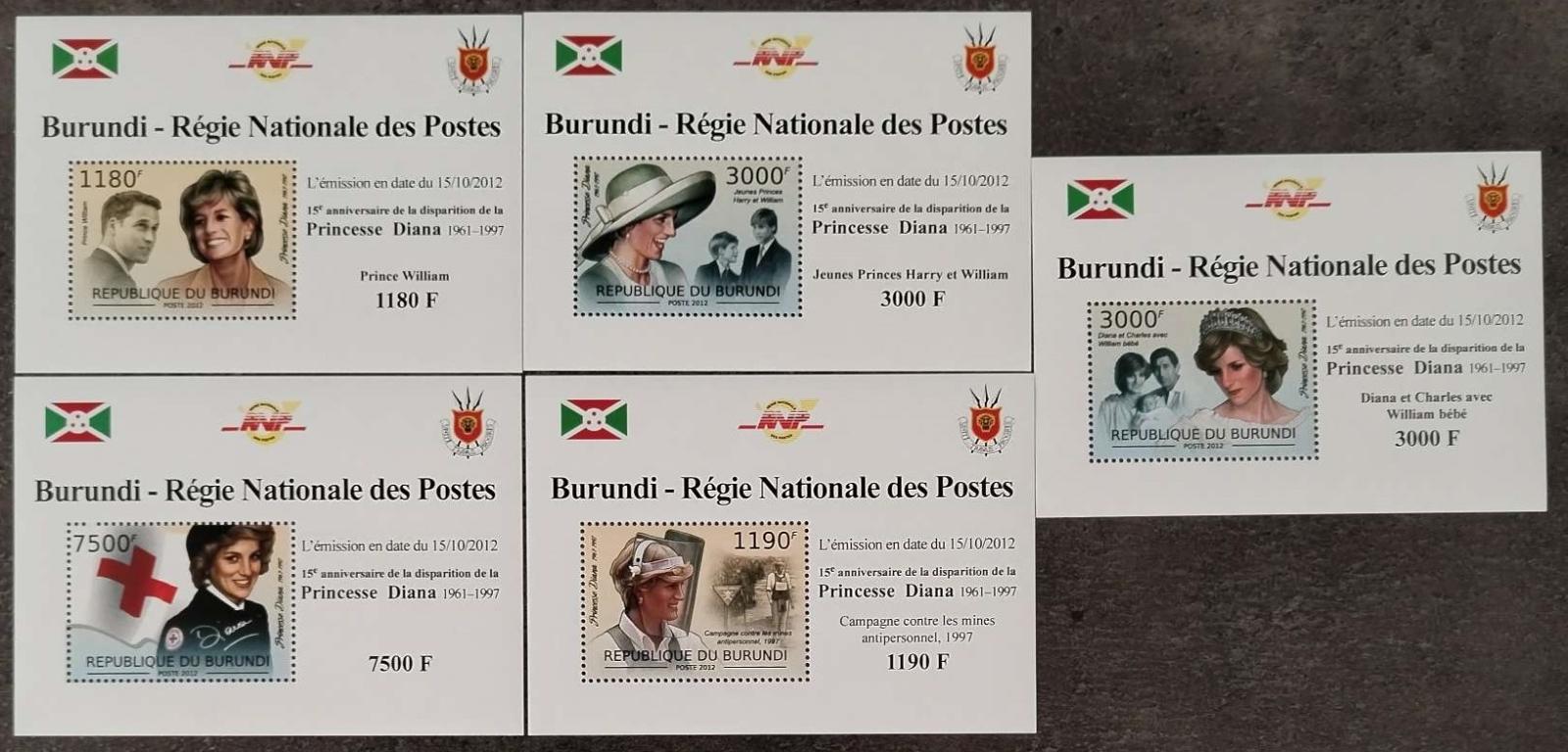 Burundi 2012 19€ Princezna Diana a 15 let její smrti DELUXE