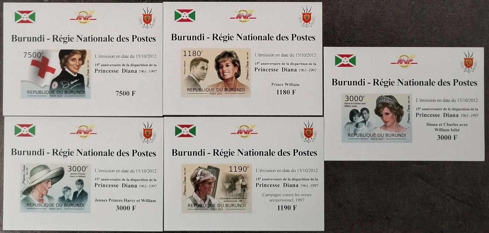 Burundi 2012 19€ Princezna Diana a 15 let její smrti DELUXE IMPERF.