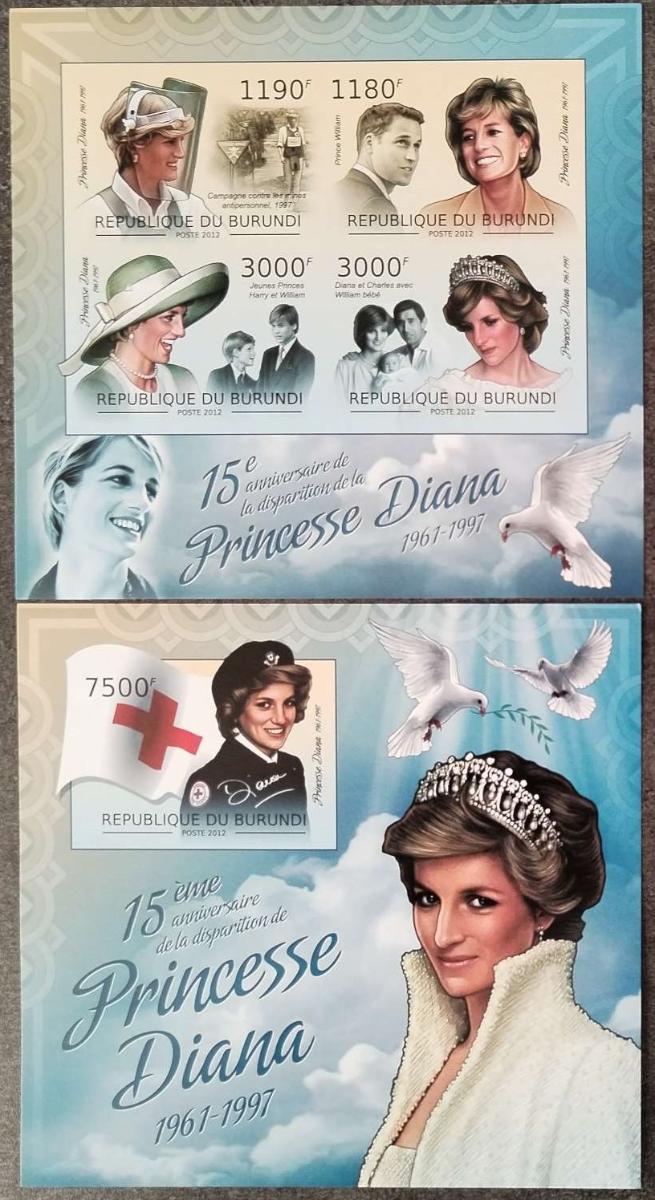 Burundi 2012 19€ Princezna Diana a 15 let její smrti IMPERF.