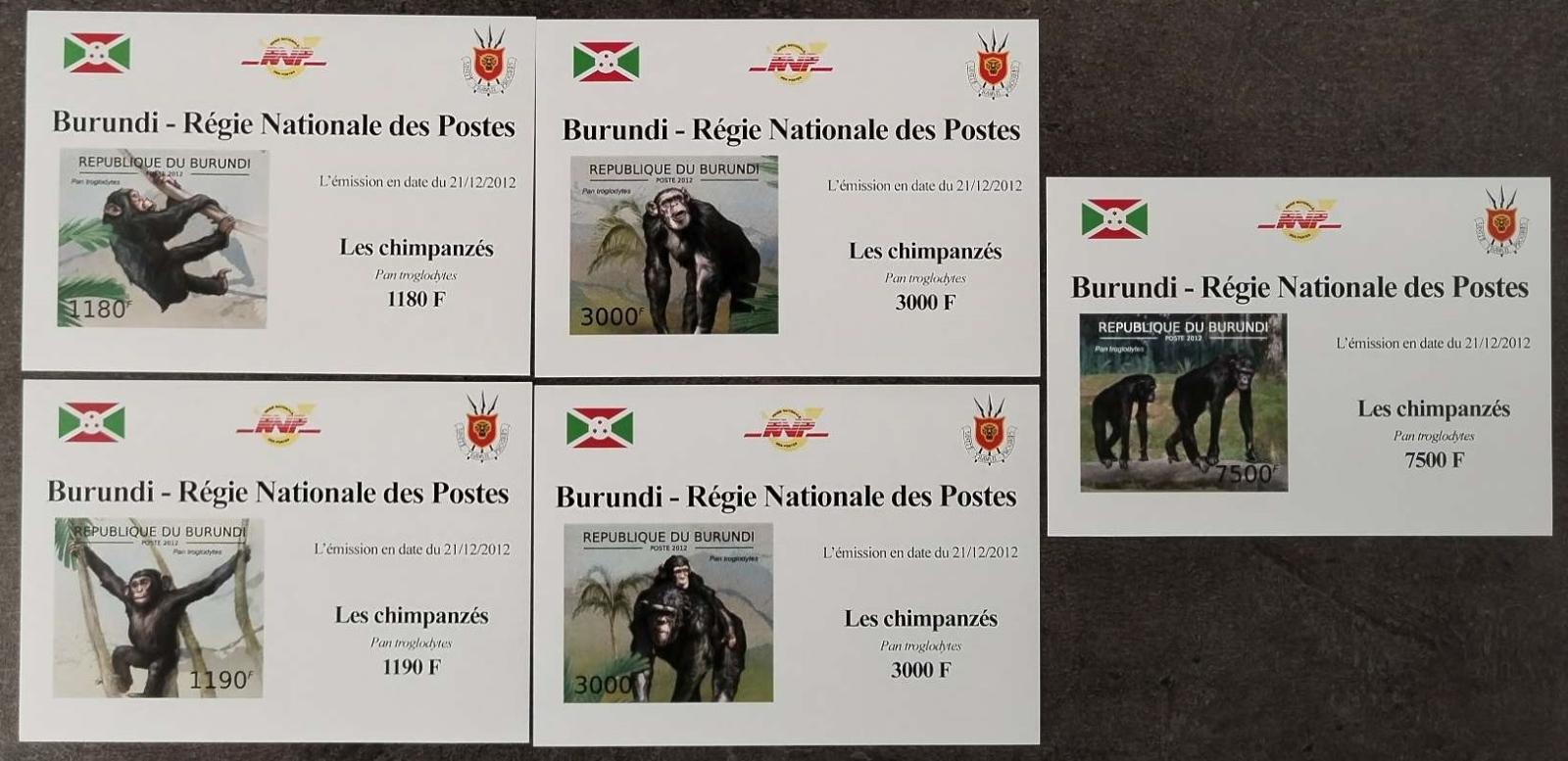Burundi 2012 19€ Šimpanzi, opice a primáti Afriky DELUXE IMPERF.