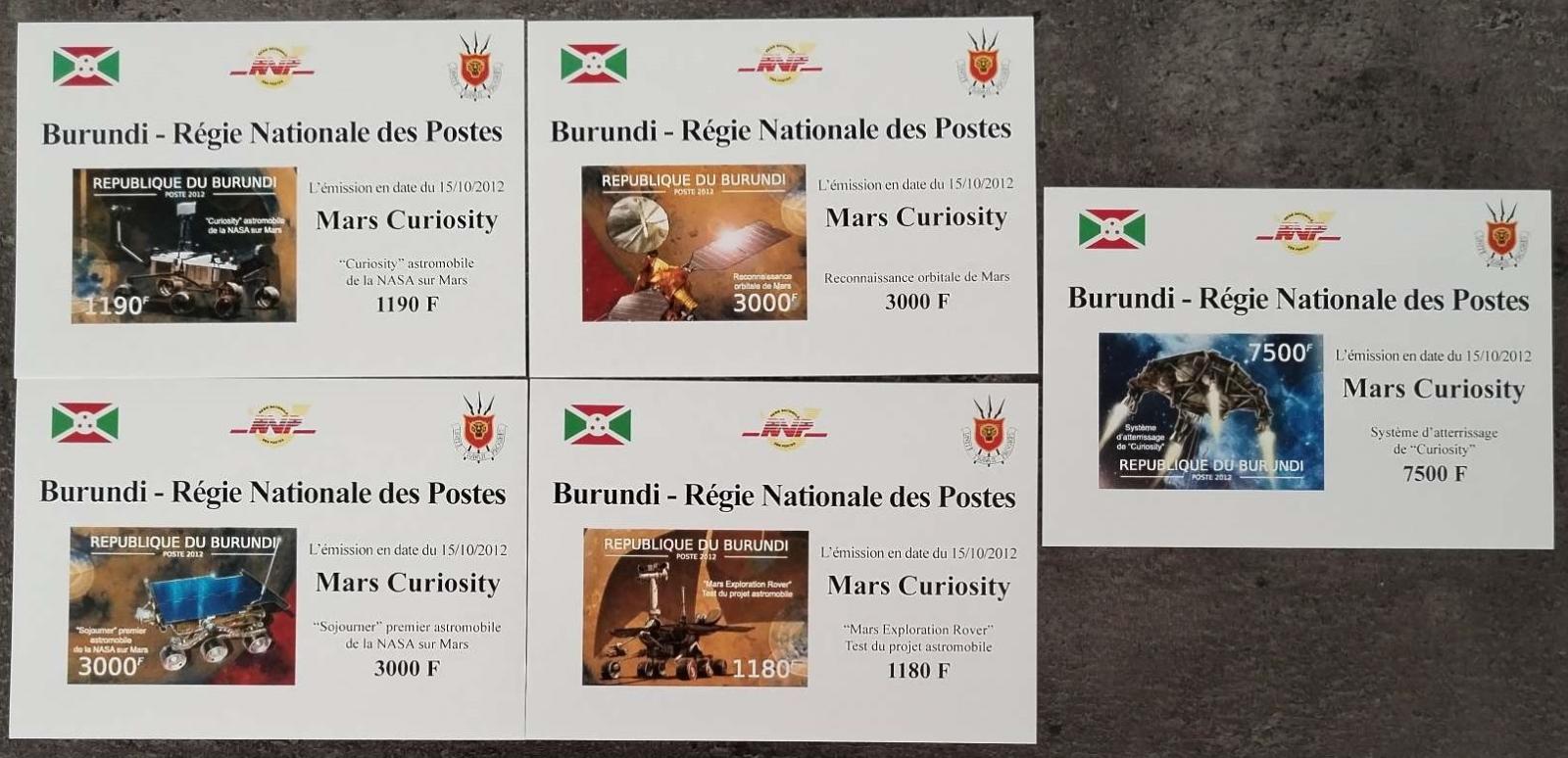 Burundi 2012 19€ Sonda Mars Curiosity, Průzkum vesmíru DELUXE IMPERF.