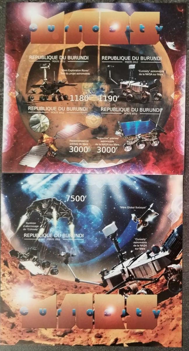 Burundi 2012 19€ Sonda Mars Curiosity, Průzkum vesmíru IMPERF.