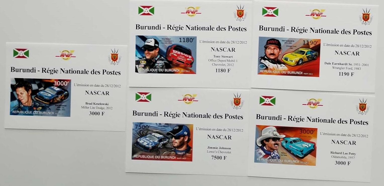 Burundi 2012 19€ Závody NASCAR, Závodní auta a rallye IMPERF.