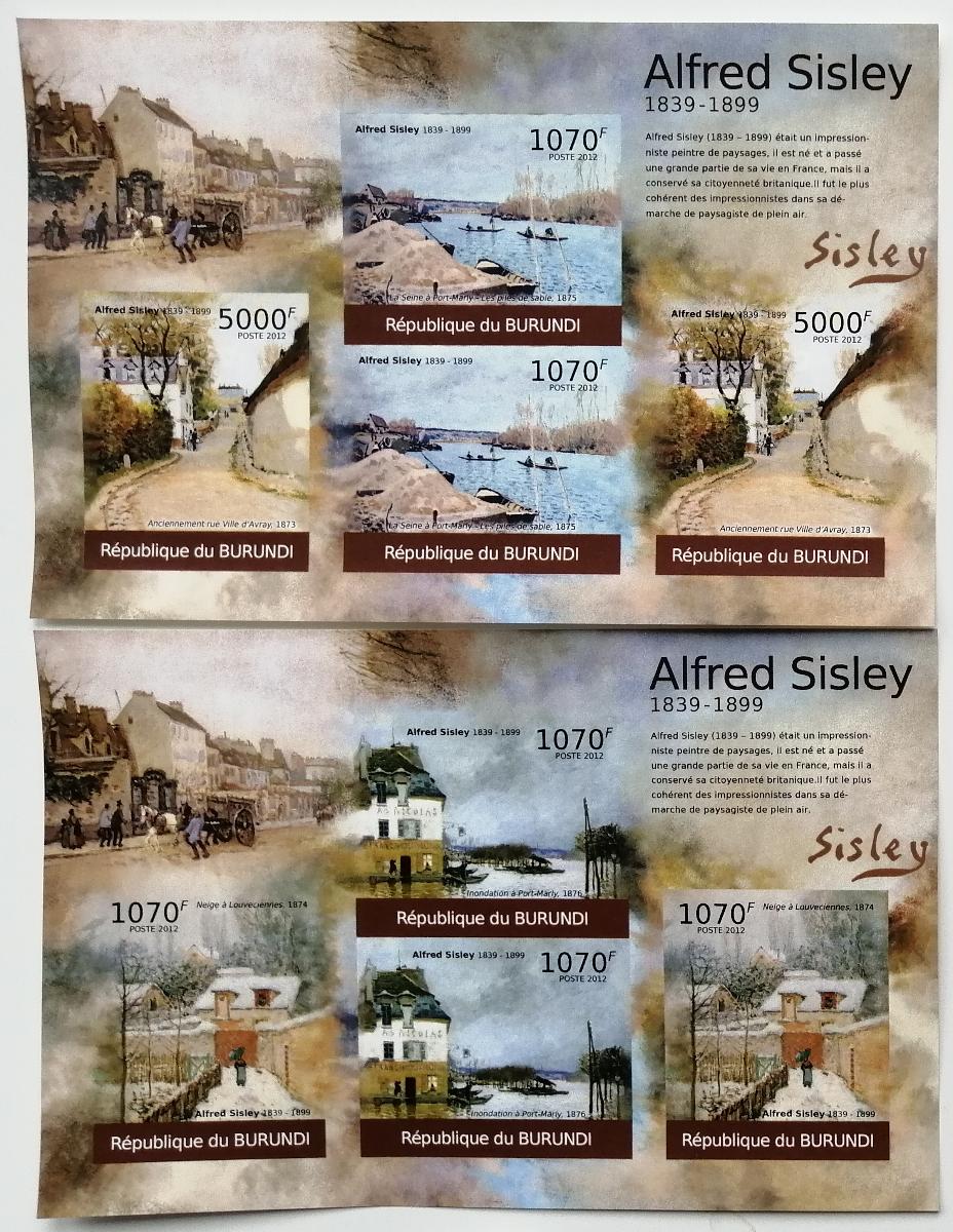 Burundi 2012 Mi.2323-6 20€ Malíř Sisley a jeho obrazy, imperf.