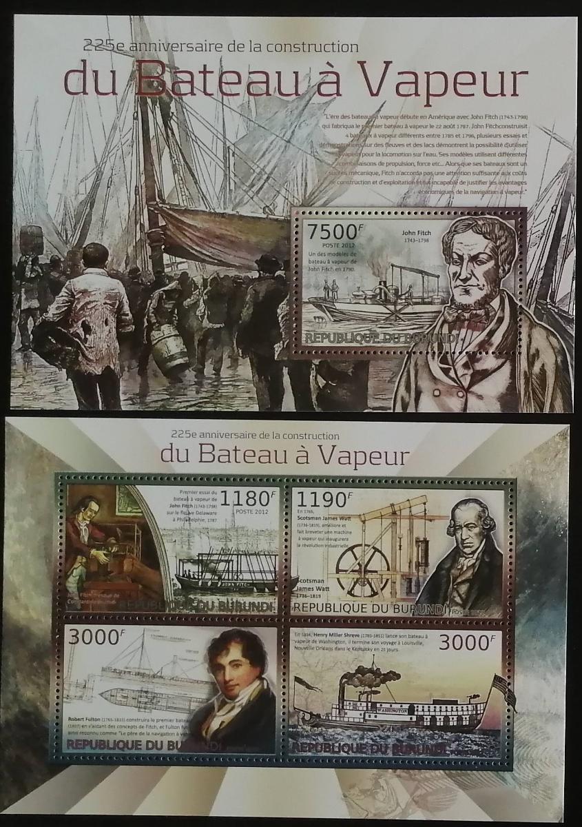 Burundi 2012 Mi.2868-1+Bl.298 19€ - 225 let parníků, parní lodě