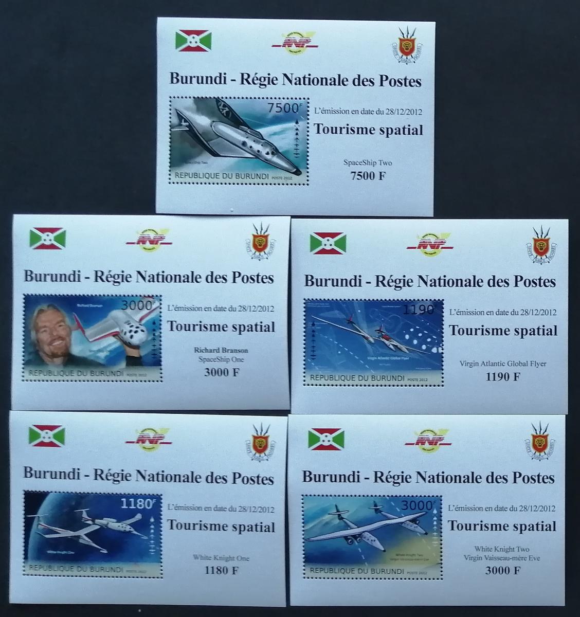 Burundi 2012 Mi.2973-7 19€ Branson a vesmírný turismus DELUXE