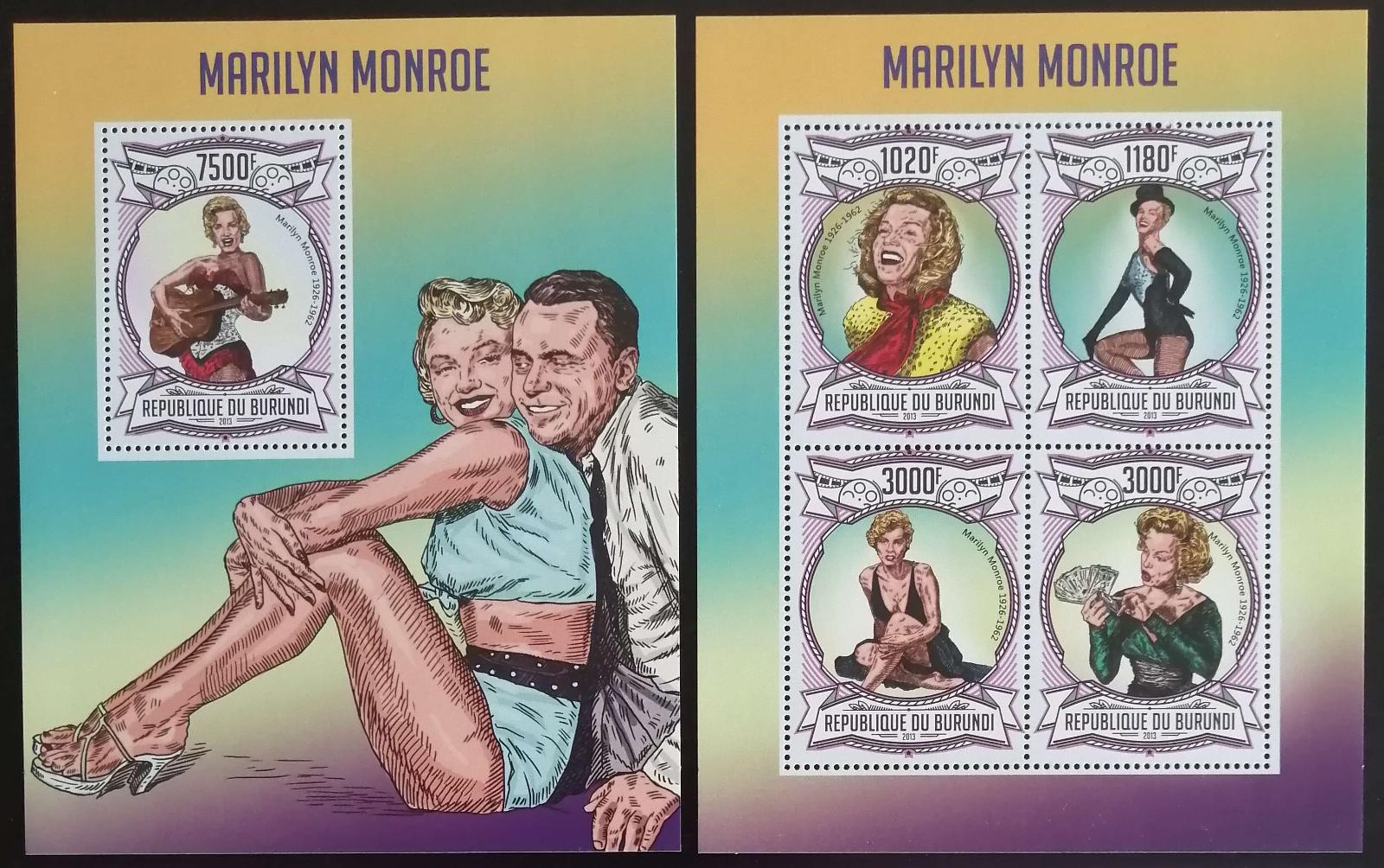 Burundi 2013 Mi.3048-51+Bl.334 19€ - Marilyn Monroe, osobnosti filmu