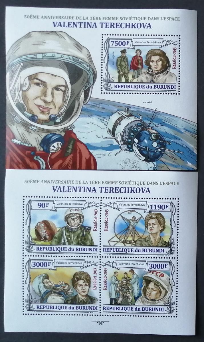 Burundi 2013 Mi.3123-6+Bl.349 19€ Těreškovová a 50 let ve vesmíru