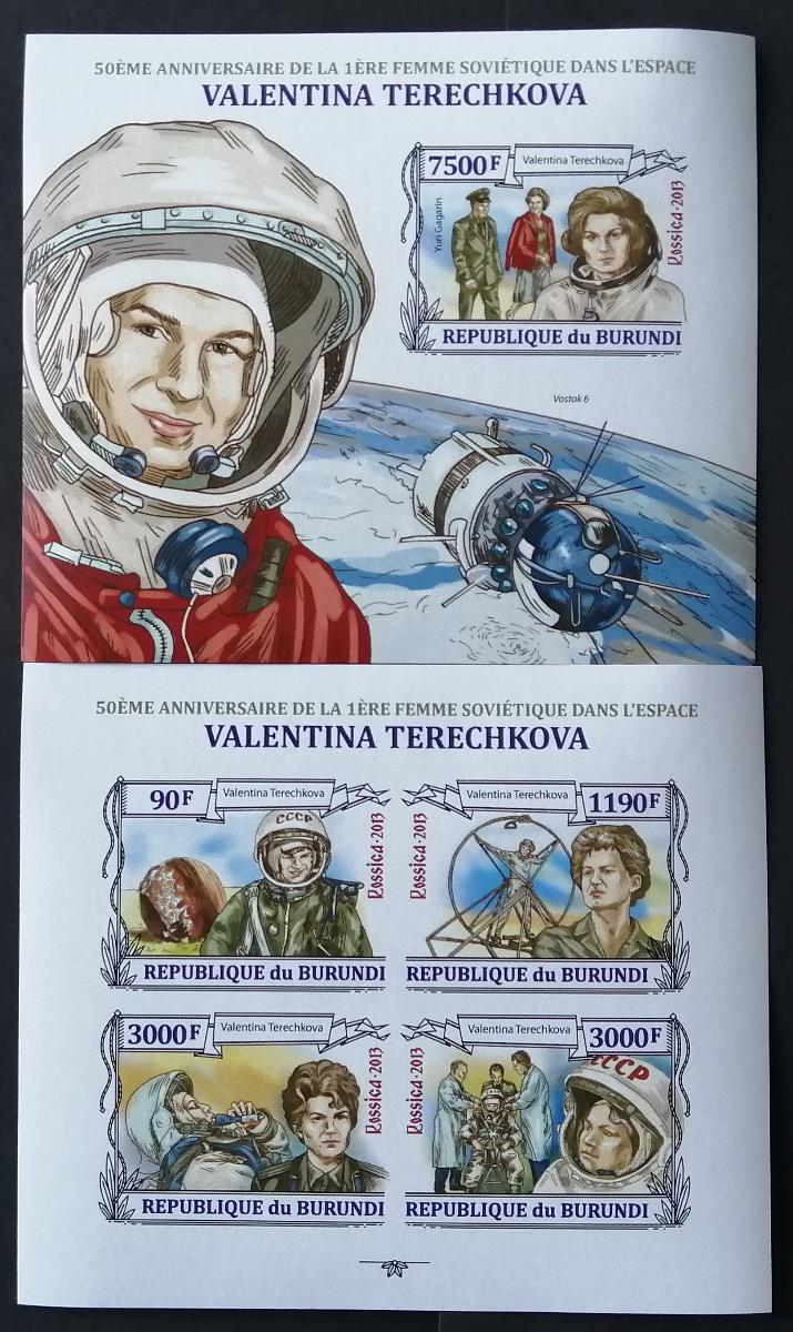 Burundi 2013 Mi.3123-6+Bl.349 19€ Těreškovová a 50 let ve vesmíru IMP.