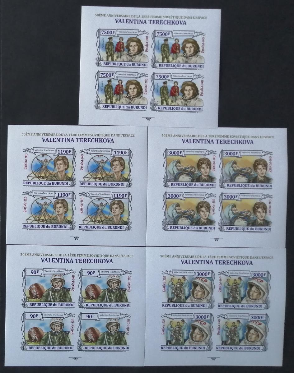 Burundi 2013 Mi.3123-7 76€ Těreškovová a 50 let ve vesmíru ČTYŘBLOKY I