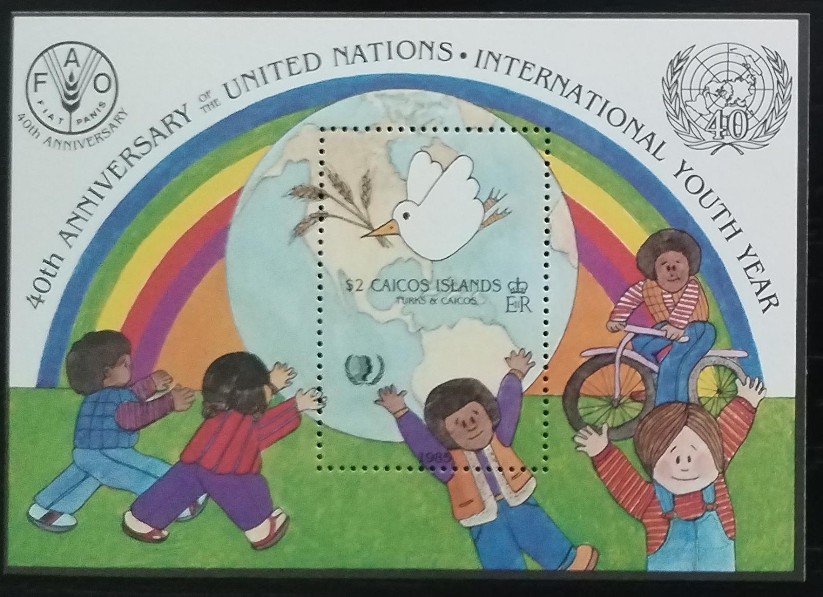 Caicos ostrovy 1985 Výročí OSN, FAO a rok dětí