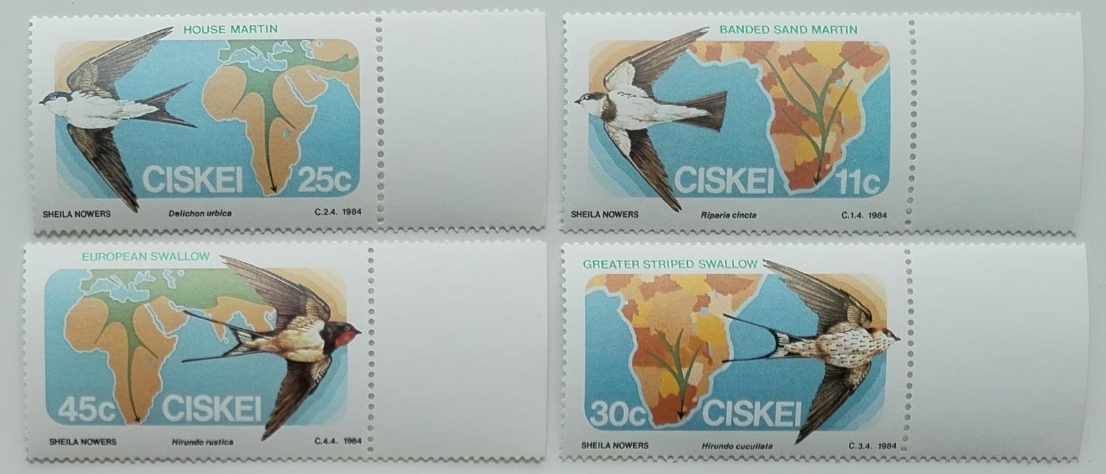 Ciskei (JAR) 1984 Mi.61-4 3,6€ Stěhovaví ptáci a mapy jejich tahů