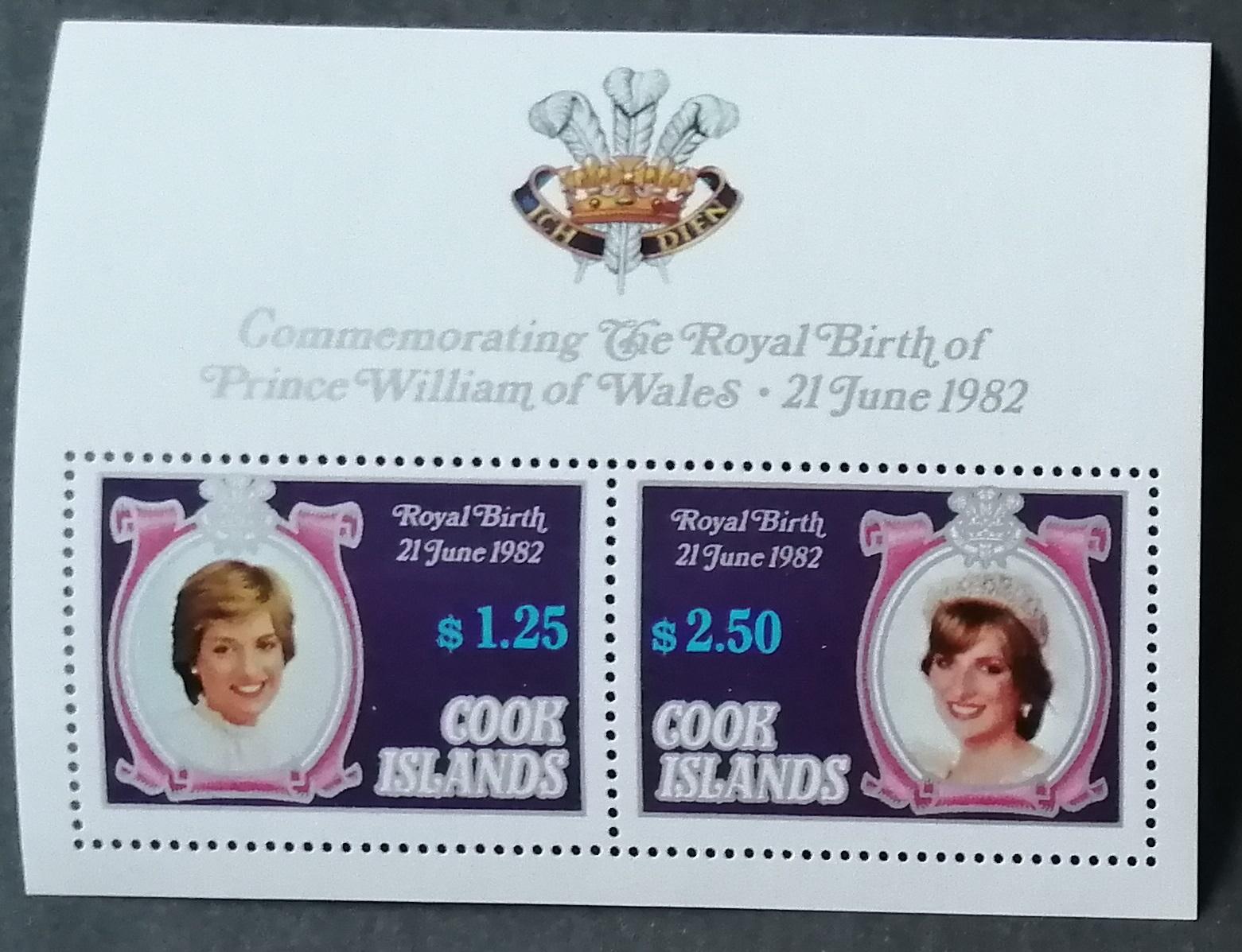 Cookovy ostrovy 1982 Bl.125 10€ Narození prince Williama, Diana