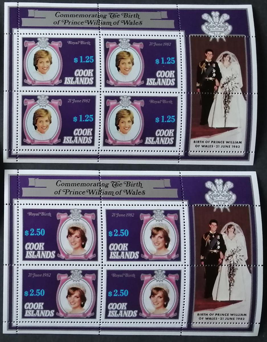 Cookovy ostrovy 1982 Mi.826-7Kb. 30€ Narození prince Williama v ARŠÍCH