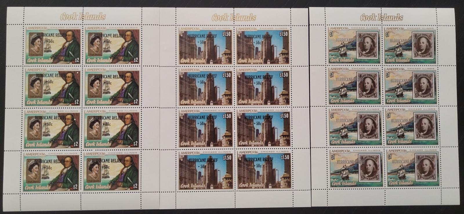 Cookovy ostrovy 1986 Přetisky pomoci po hurikánu ARŠÍKY velká k.h.