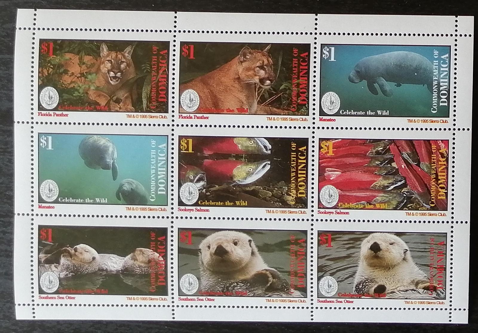 Dominika 1995 Mi.2059-7 7,5€ Století Sierra Club, divoké kočky a fauna