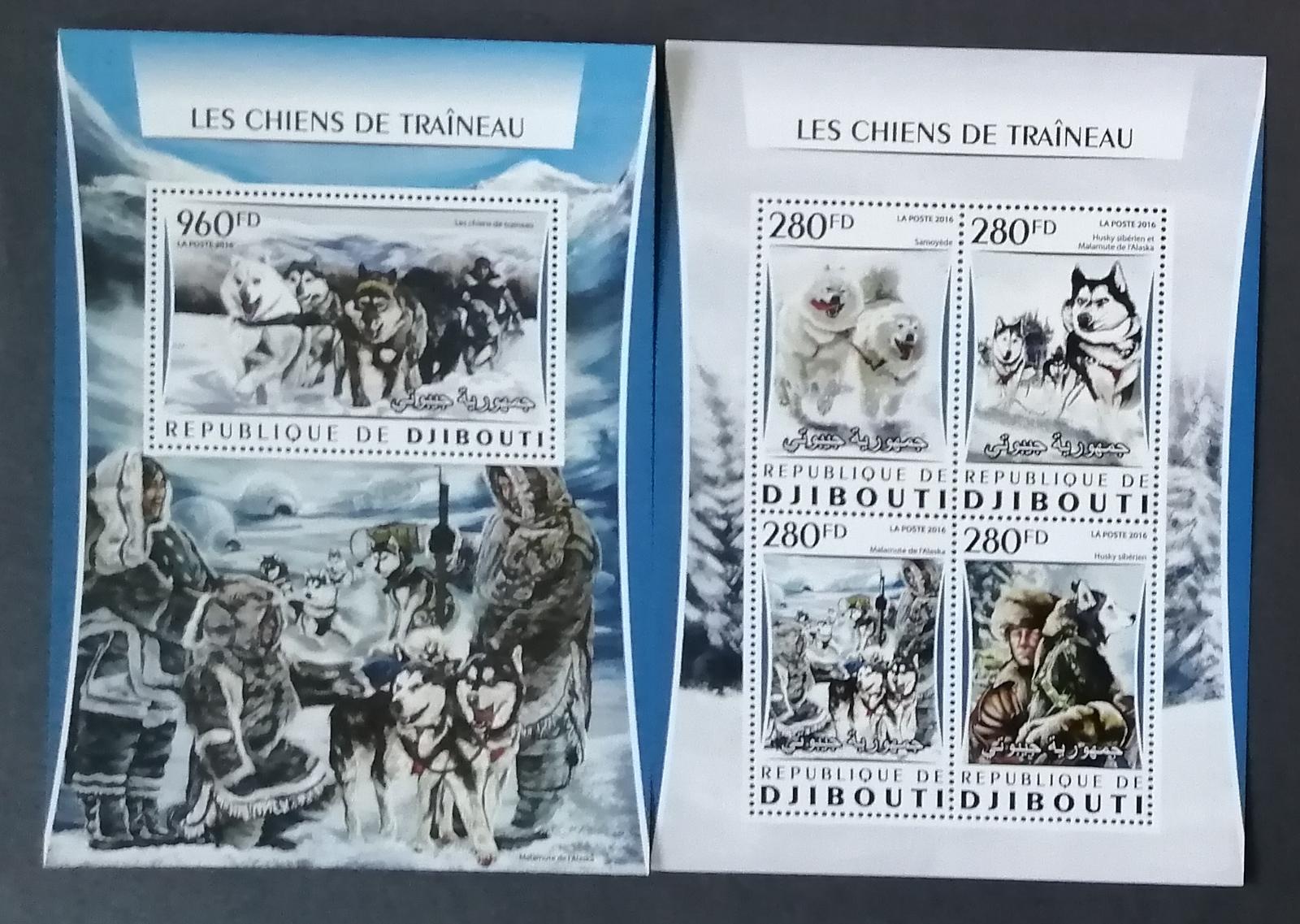 Džibutsko 2016 Mi.1049-2+Bl.213 24€ Polární psi a husky