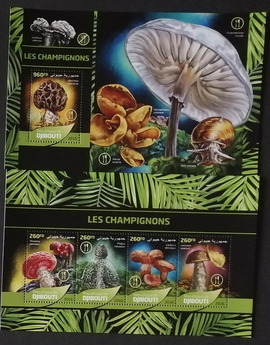 Džibutsko 2016 Mi.1229-2+Bl.331 20€ Jedlé houby a flora lesů
