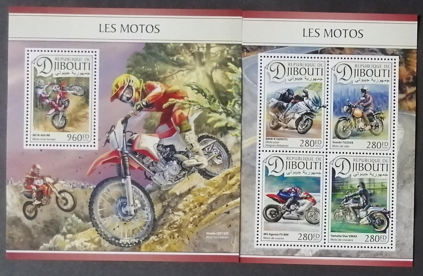 Džibutsko 2016 Mi.1353-6+Bl.447 21€ Závodní motorky a motocykly