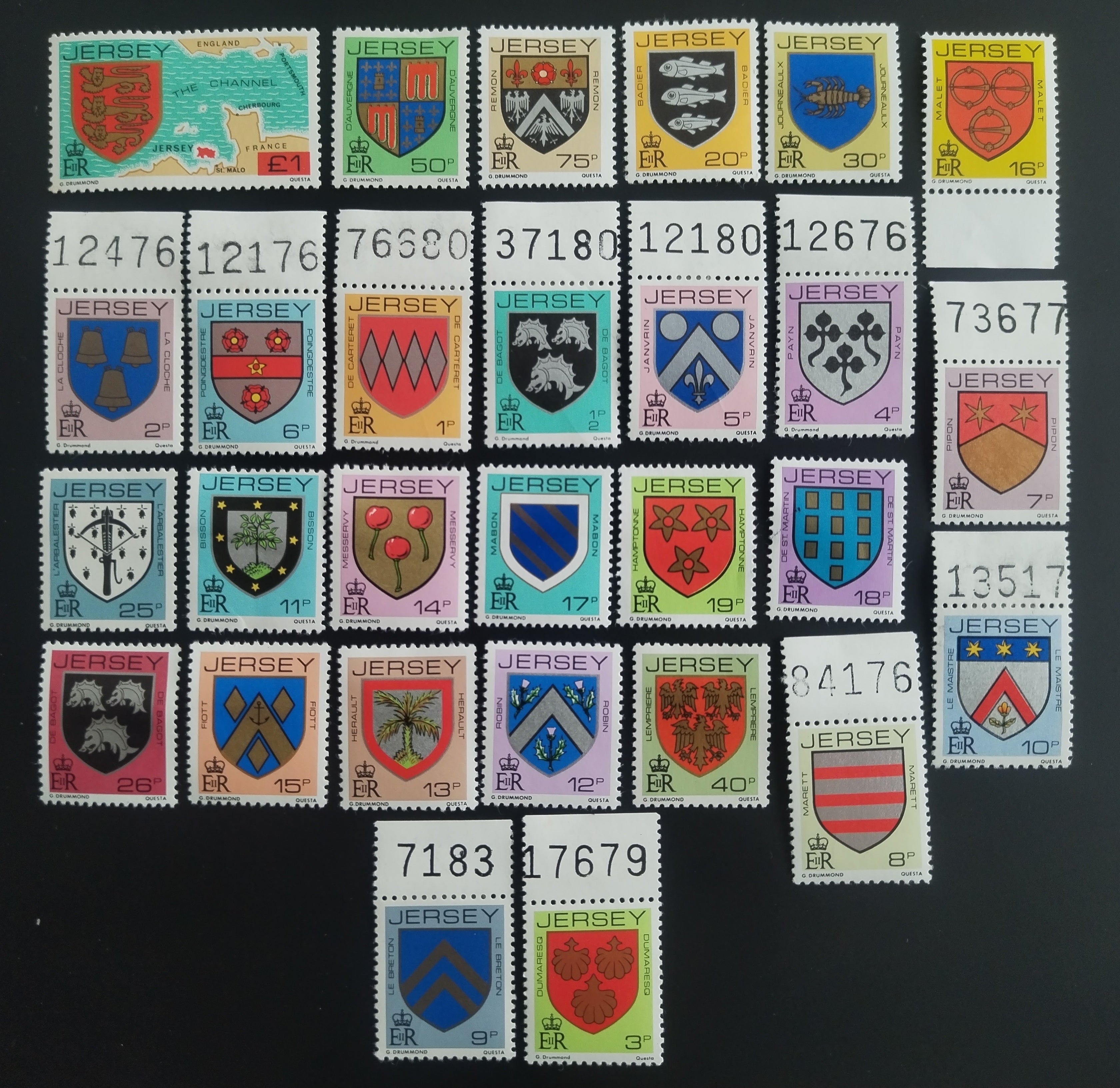 Jersey 1982 Definitiva s dotisky: Ostrovní erby