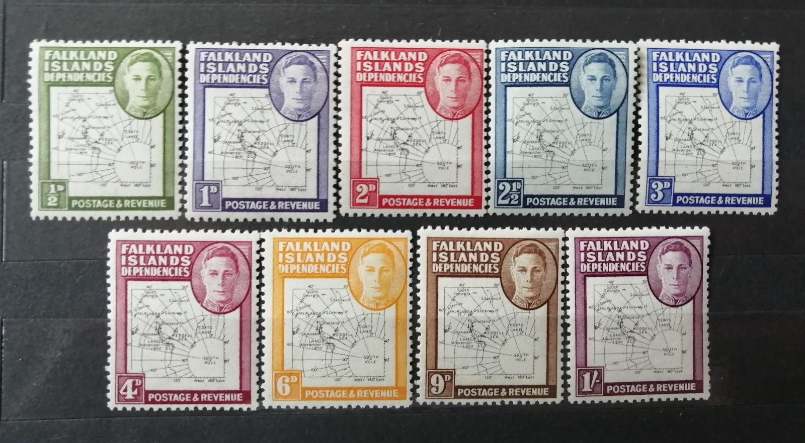 Falklandské dependence 1946 100£ Komplet definitivy, 'Thin Maps' var.