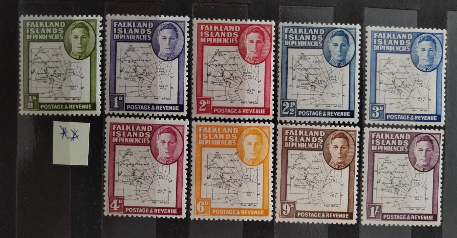 Falklandské dependence 1948 100£ Svěží definitiva Jiří VI. THIN MAPS