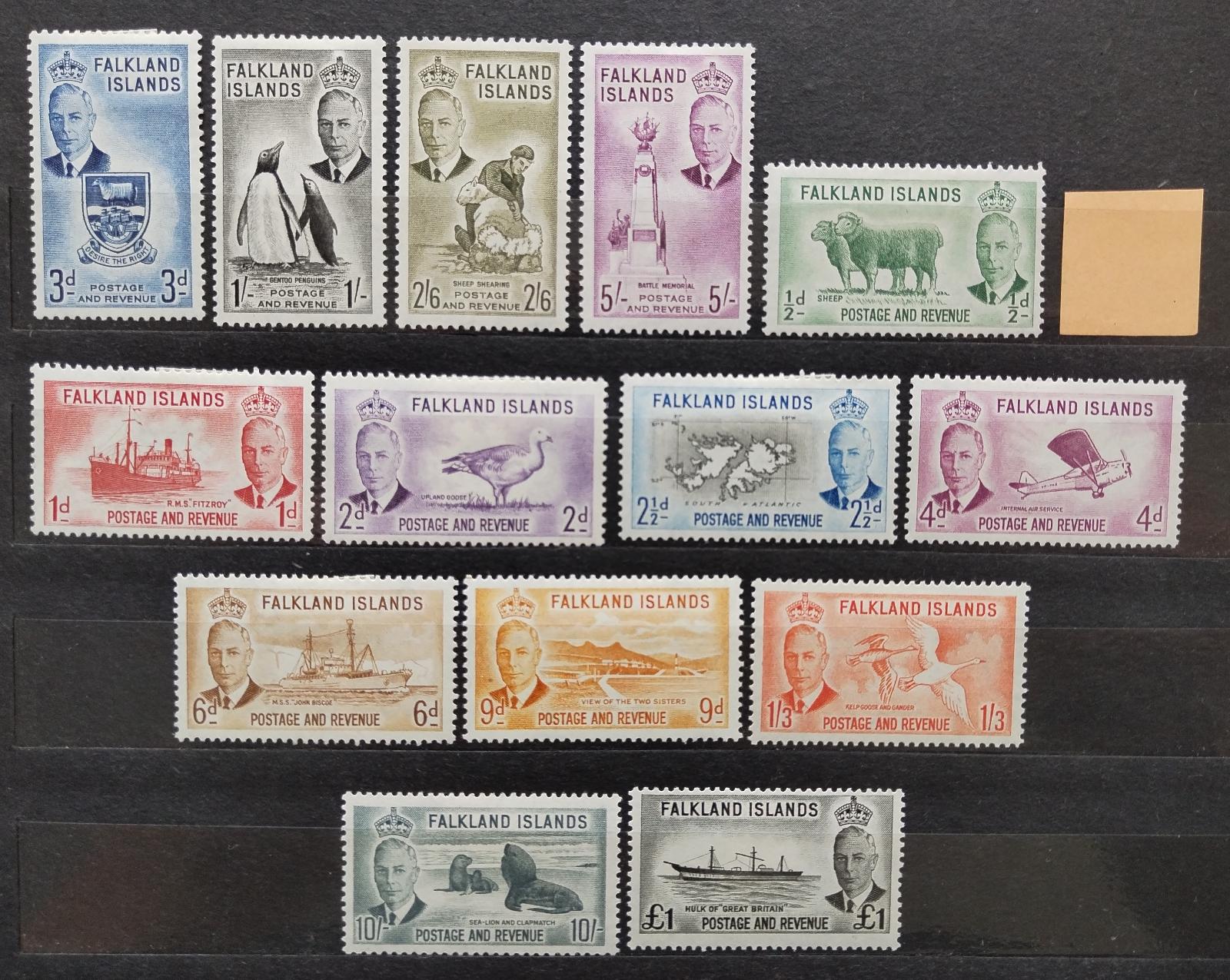Falklandy 1952 SG172-85 180£ Definitiva krále Jiřího VI. ptáci a lodě