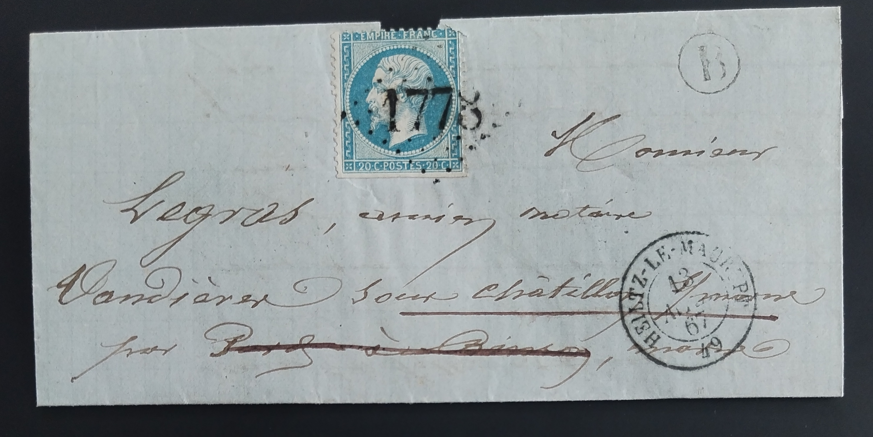 Francie 1867 Ofrankovaný skládaný dopis