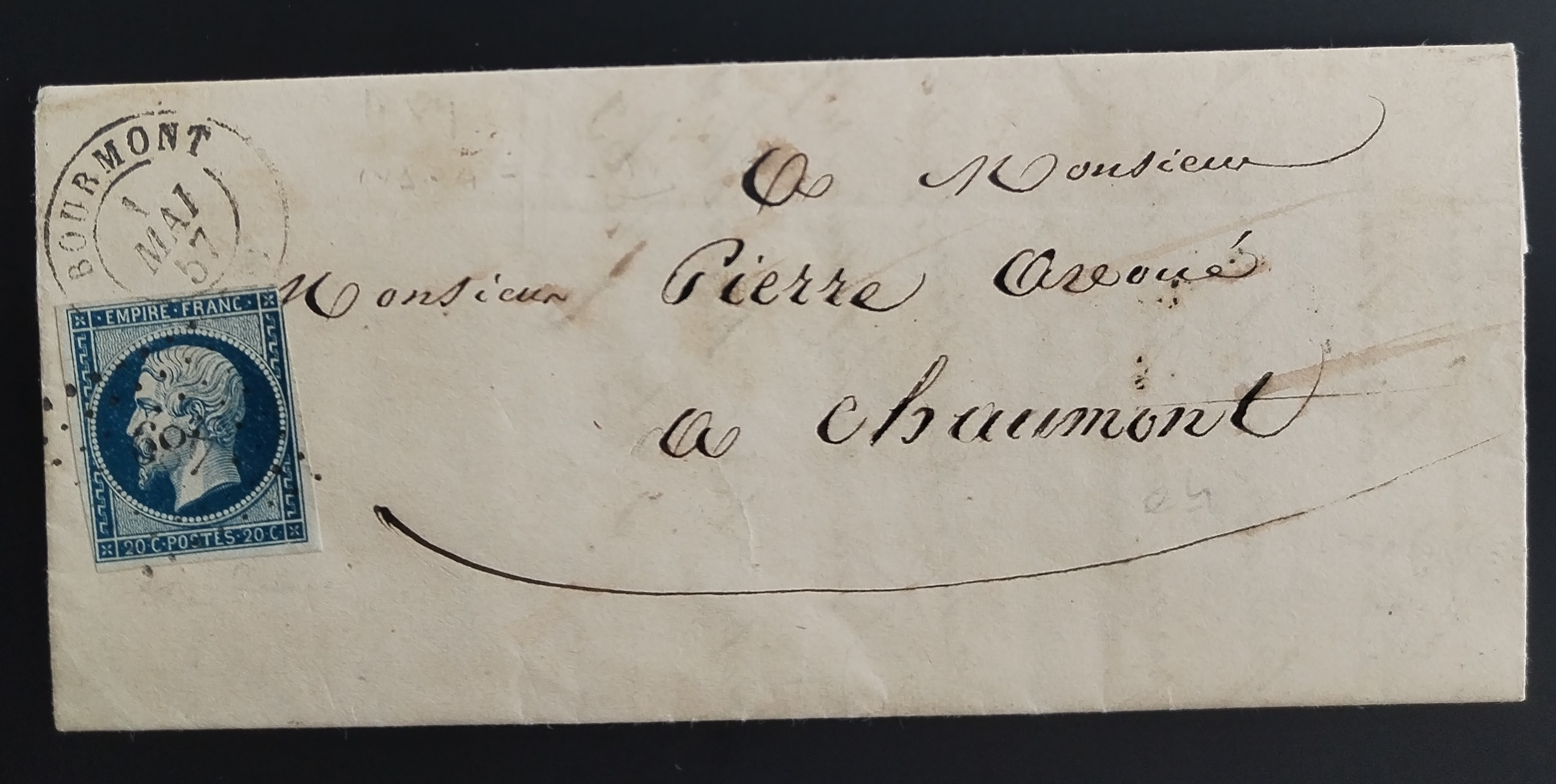 Francie 1857 Ofrankovaný skládaný dopis