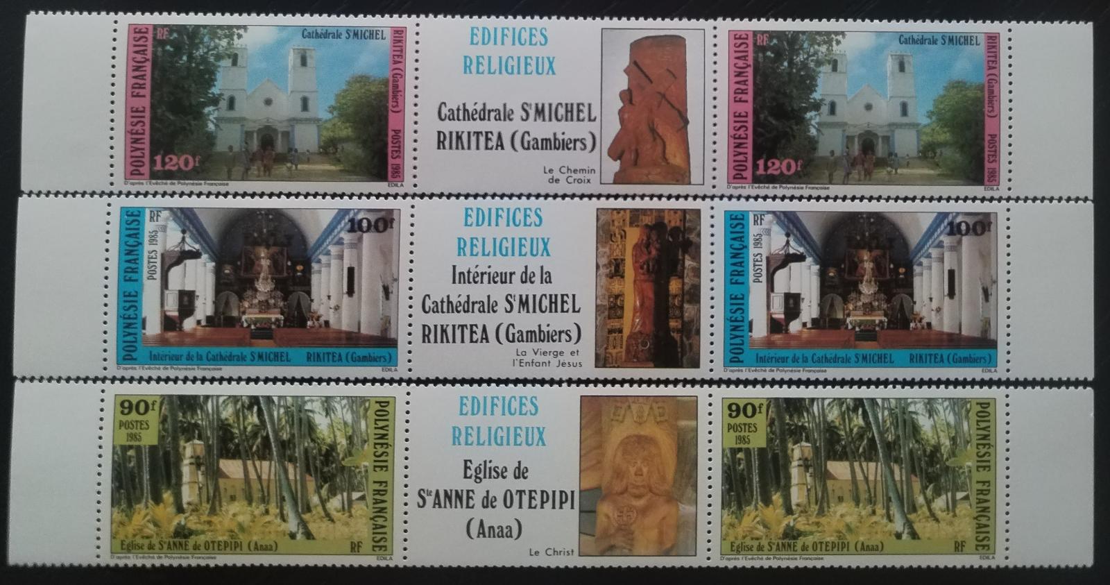 Francouzská Polynésie 1985 Vánoce a kostely na ostrově v párech+kupon