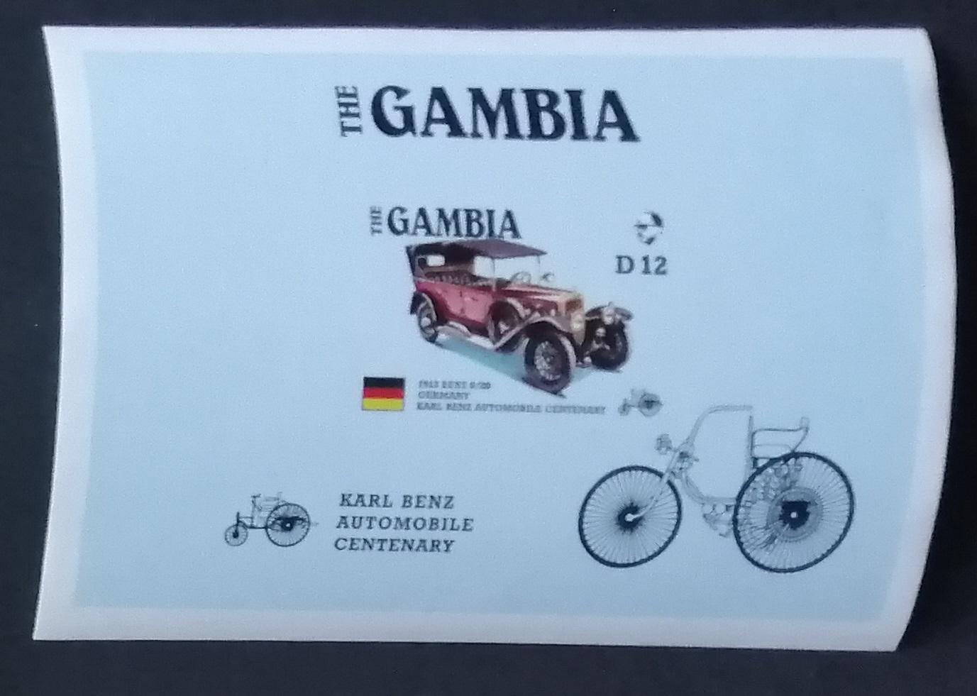 Gambie 1986 Bl.24 11€ Století automobilů, Auta Benz, Veterány