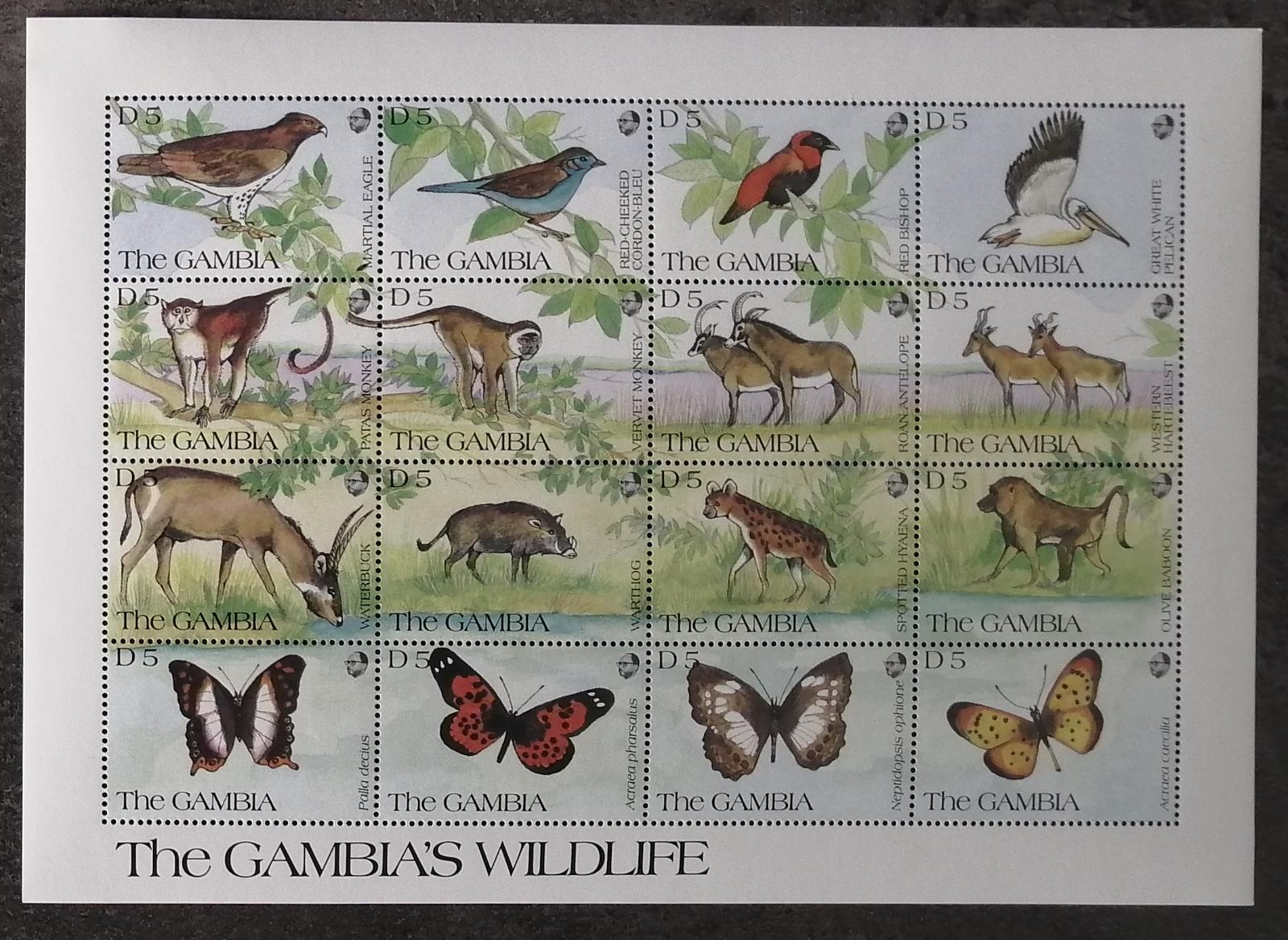 Gambie 1991 40€ Africká fauna - Motýli, Ptáci, Opice a antilopy