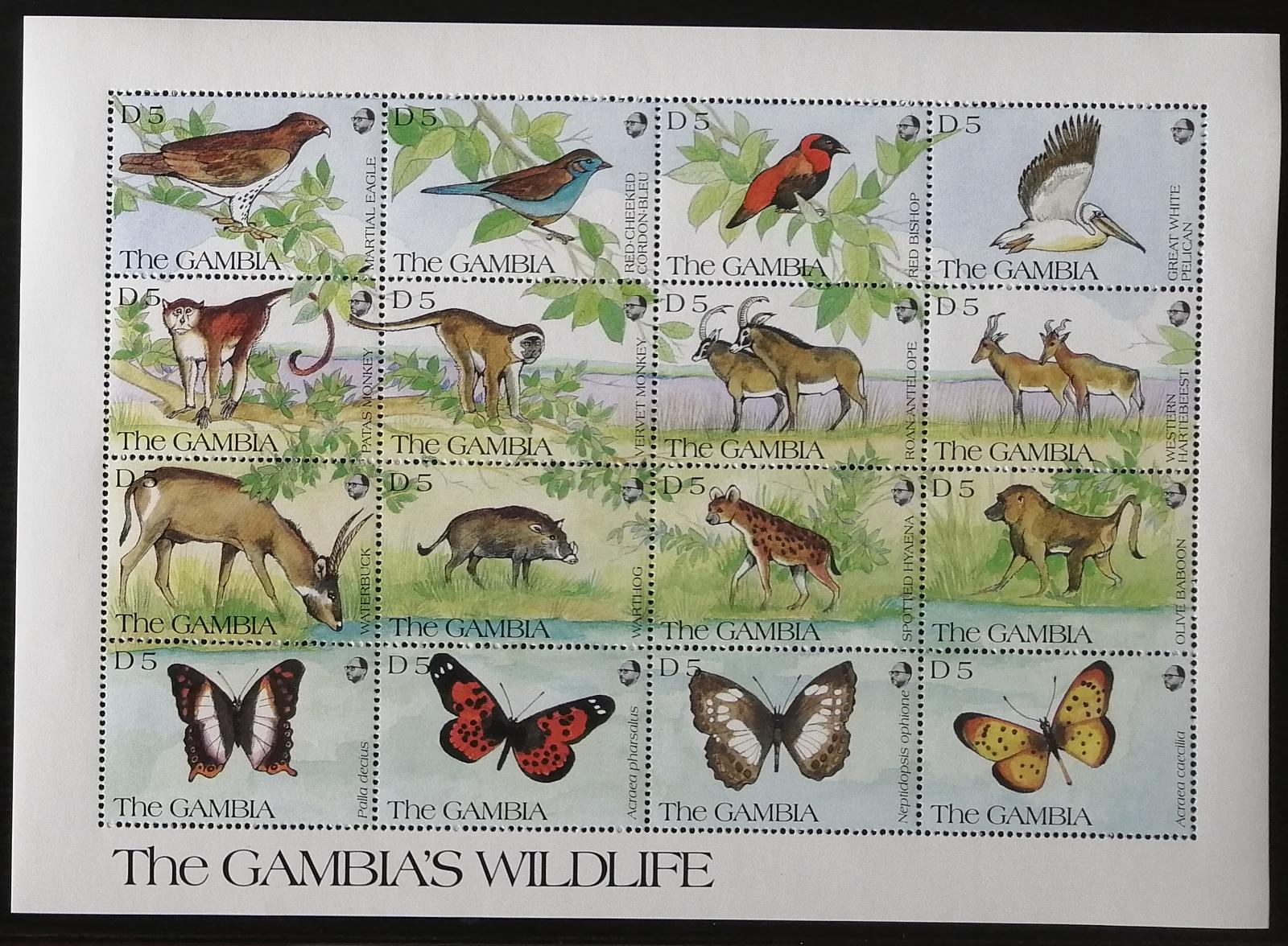 Gambie 1991 Mi.1145-0 40€ Fauna Gambie, motýli, ptáci a savci