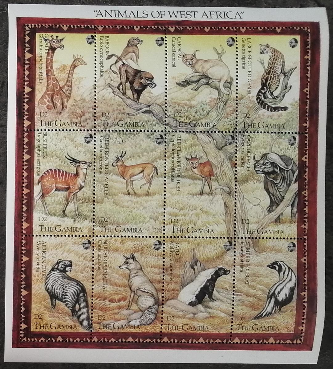 Gambie 1993 15€ Africká fauna, Opice, Žirafy, Divocí psi, Antilopy