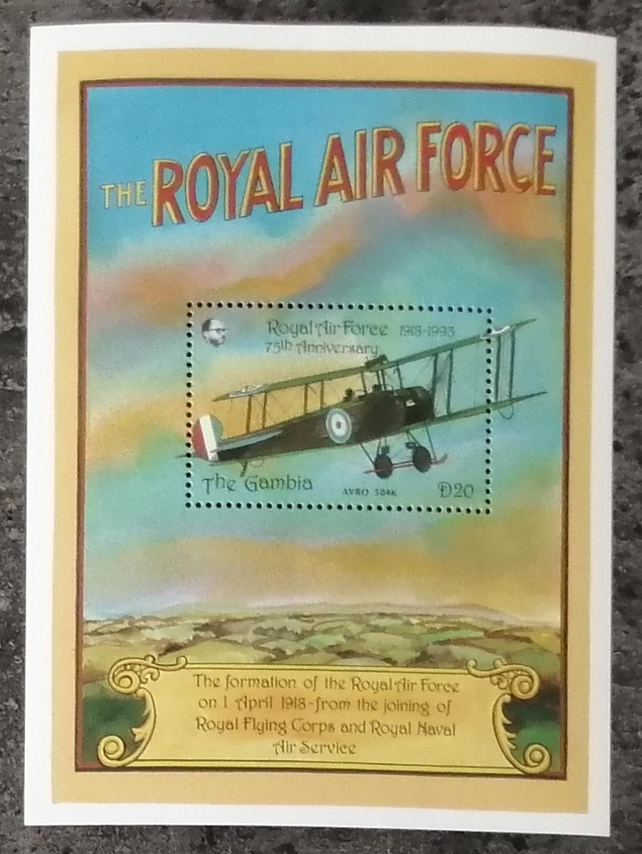 Gambie 1993 Bl.193 9,5€ 75 let RAF, Stíhačky a letadla