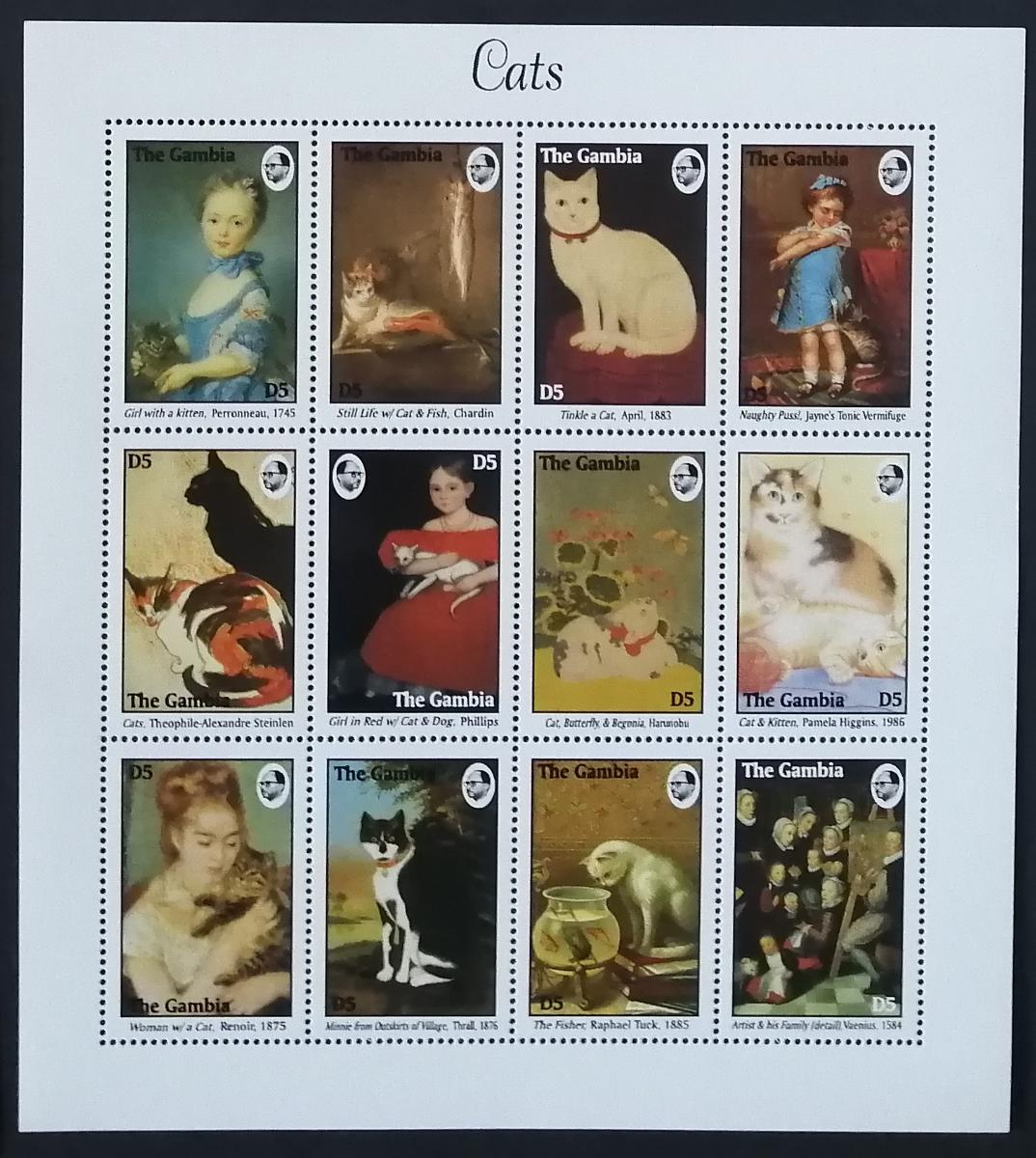 Gambie 1994 Mi.1876-7 30€ Malby a umění s kočkami, kočky