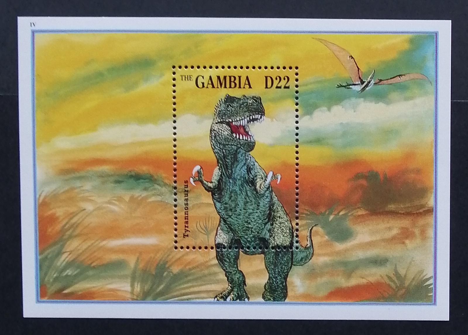 Gambie 1995 Bl.246 9€ Dinosauři, pravěká fauna, Tyrannosaurus