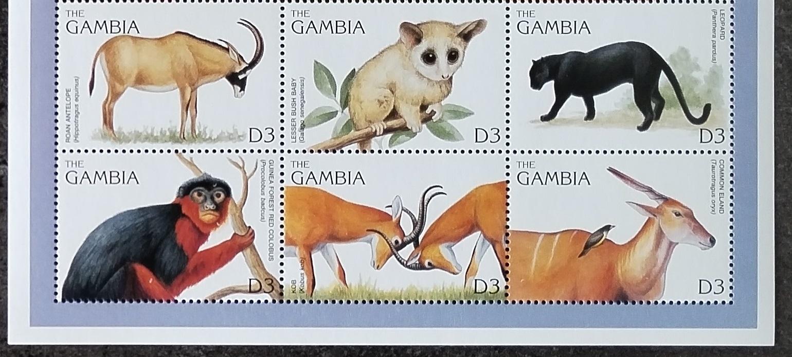 Gambie 1996 7€ Africká fauna, Antilopy a jaguár, Opice