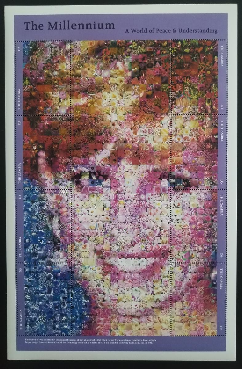 Gambie 1999 Princezna Diana jako mozaika z flory, Květiny,VELKÝ FORMÁT