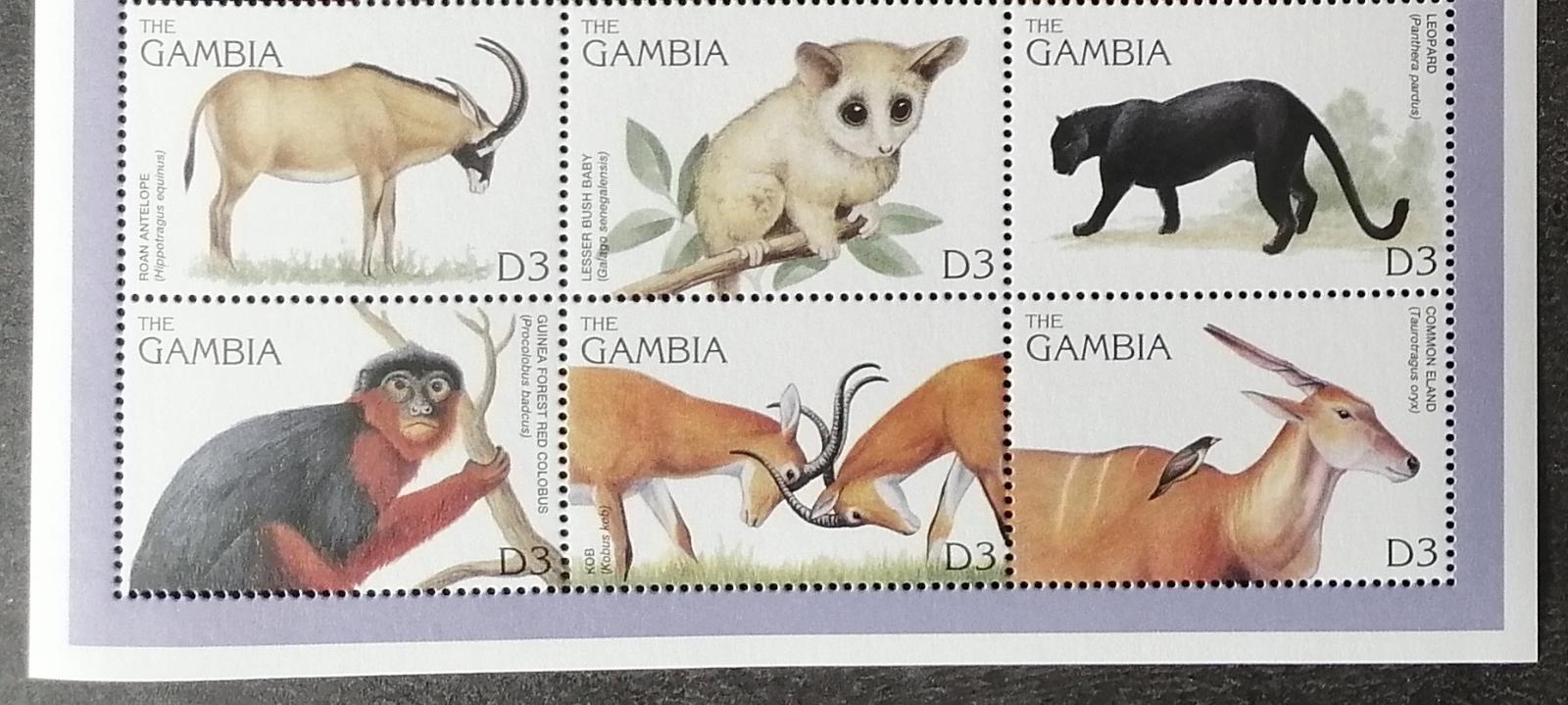 Gambie 2000 3,5€ Africká fauna, Opičky, antilopy a kočky