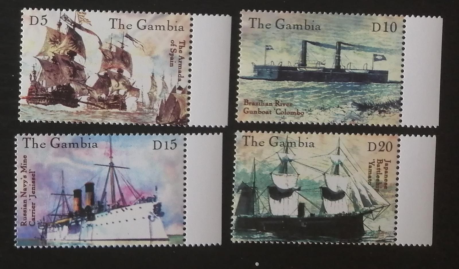Gambie 2000 Mi.3890-3 13€ Historické lodě v umění, parníky,plachetnice