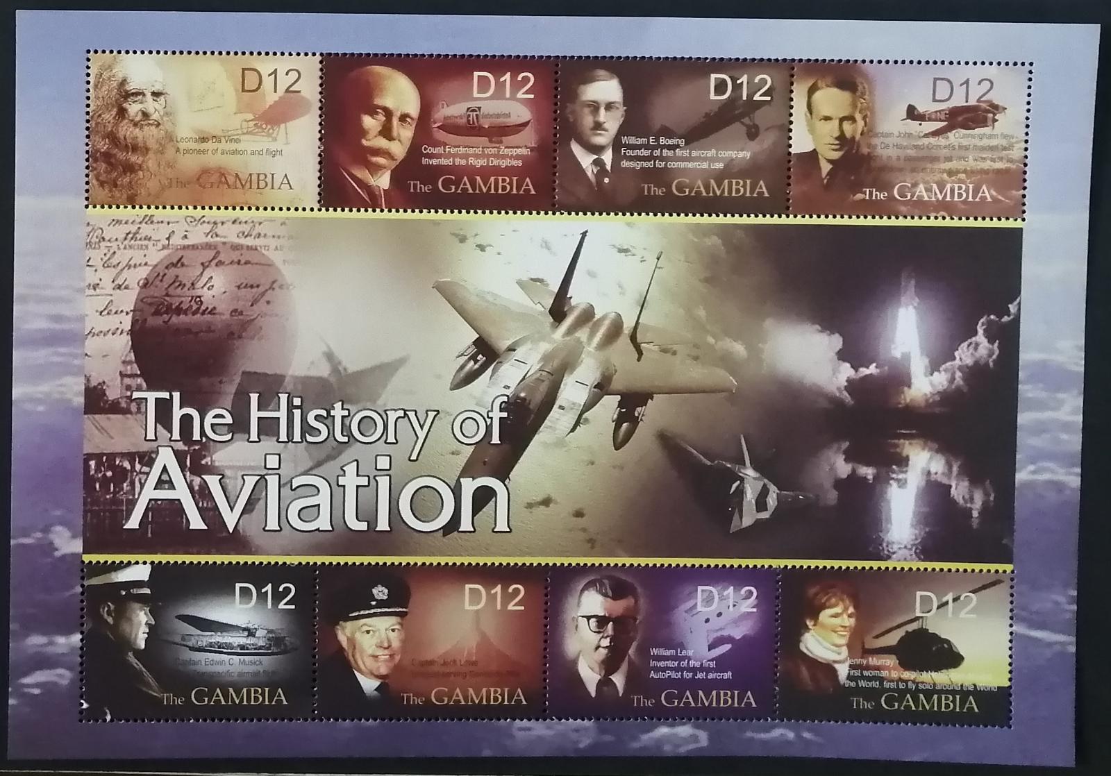 Gambie 2003 Mi.4986-3 9,5€ Historie letectví, letadla, da Vinci
