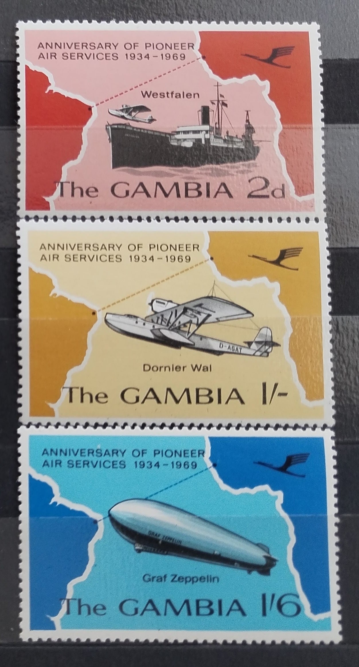 Gambie 1969 Poštovní doprava, Lodě a vzducholodě