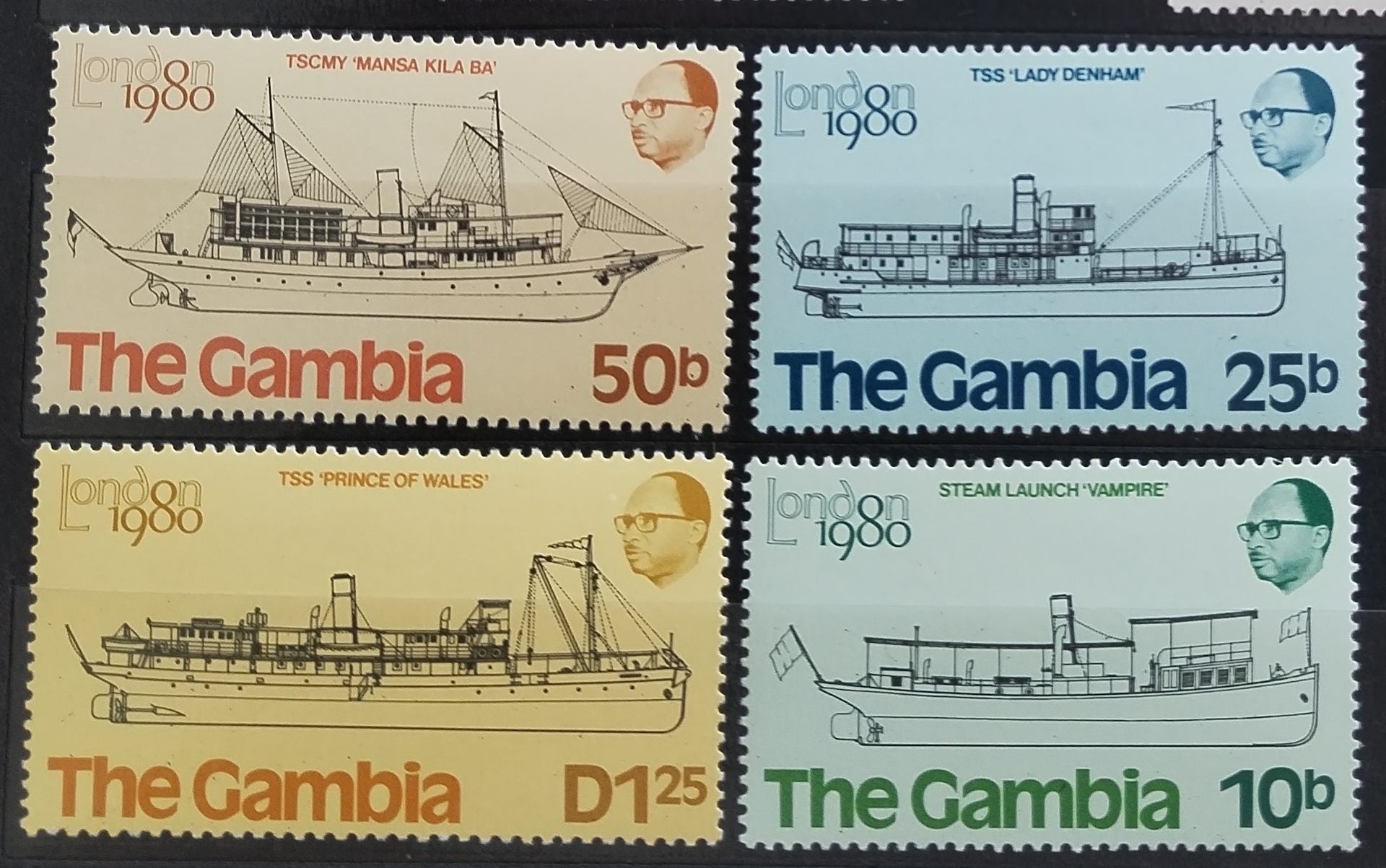 Gambie 1980 Lodě a výstava známky