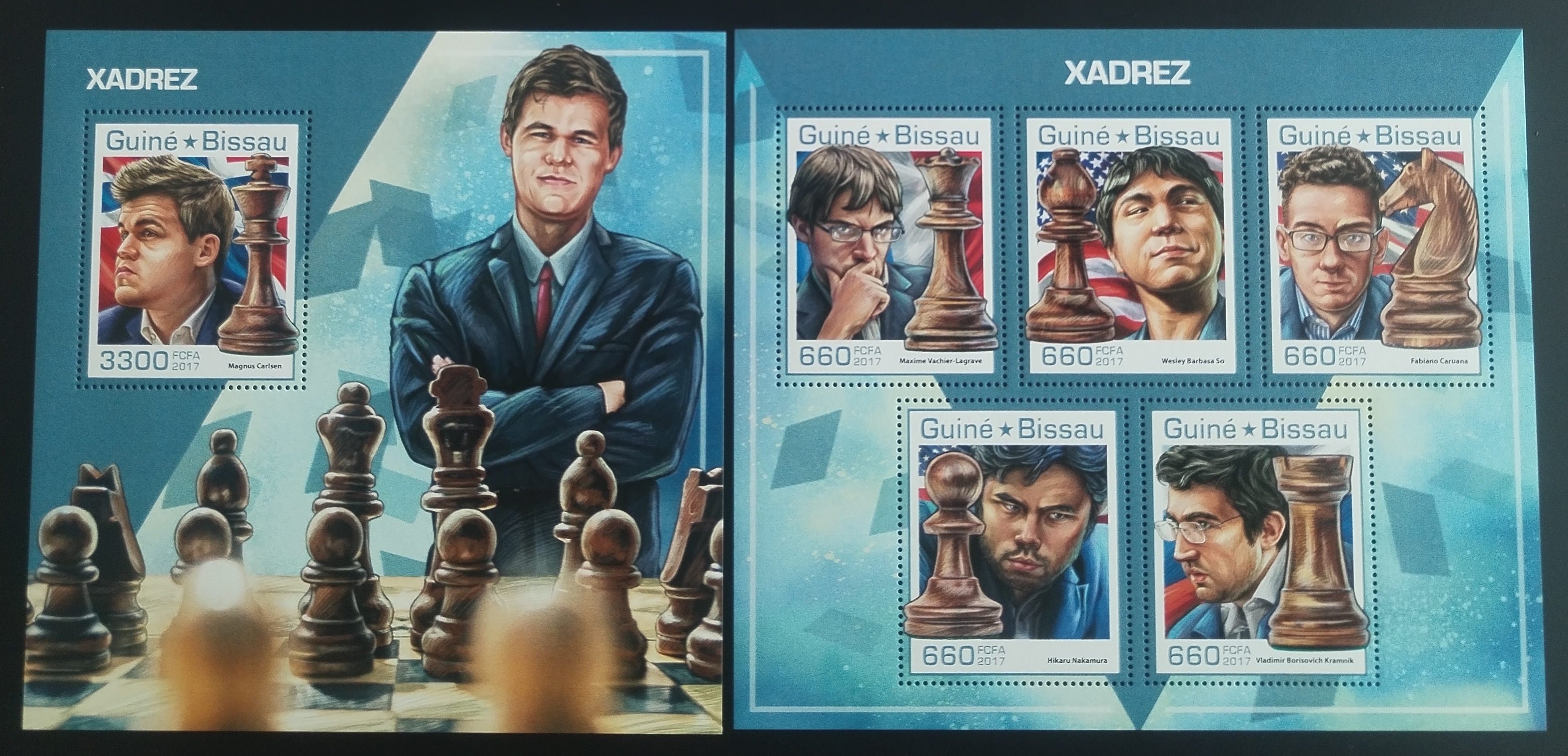 Guinea Bissau 2017 Šachy a hráči - Carlsen, Anand