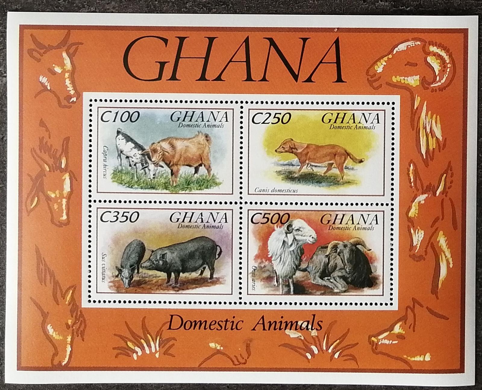 Ghana 1993 9,5€ Domácí fauna, Kozy, ovce a prasata, Psi