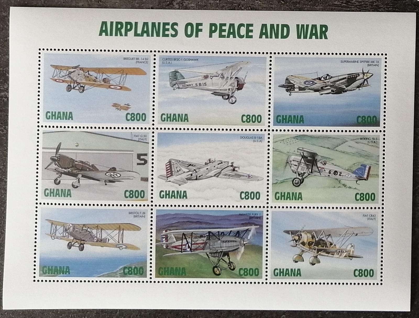 Ghana 1998 9€ Dvouplošníky a bitevní letadla I. a II. světové války
