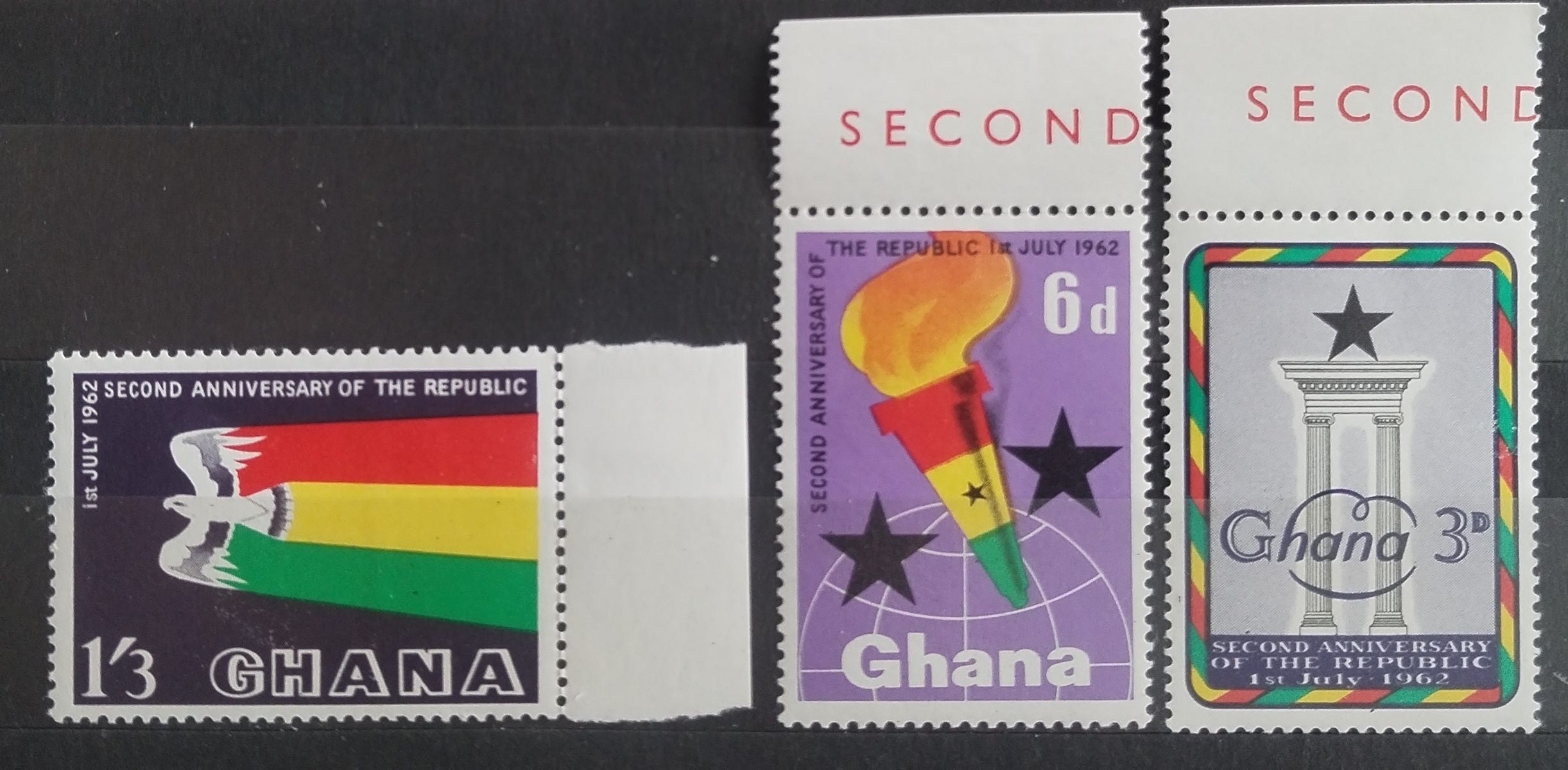 Ghana 1962 Druhé výročí republiky, Ptáci a vlajky